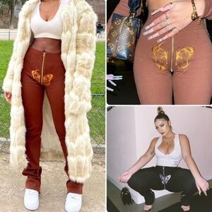 Tordrobes Signature UZIP Pants Womens 3XL Oranges Ribbed Knit Full Length New